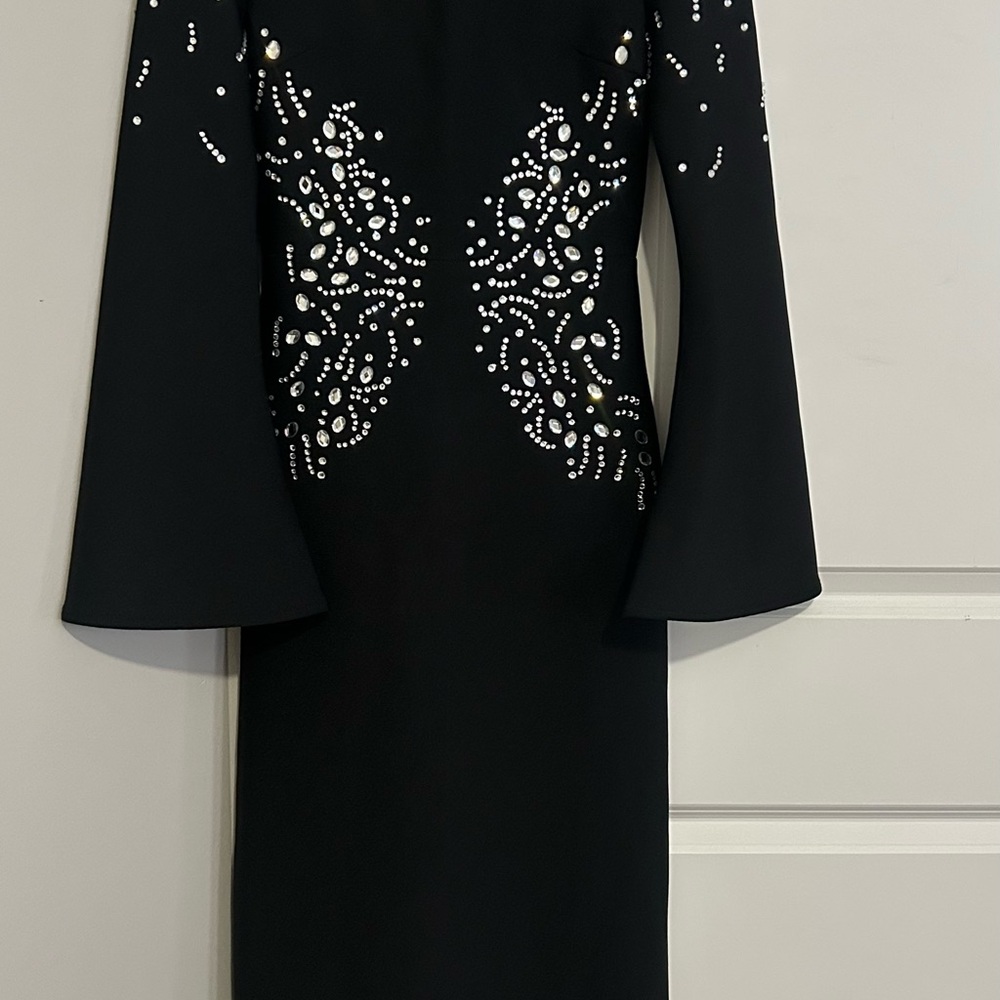Chic Black Embellished Long Sleeve Dress